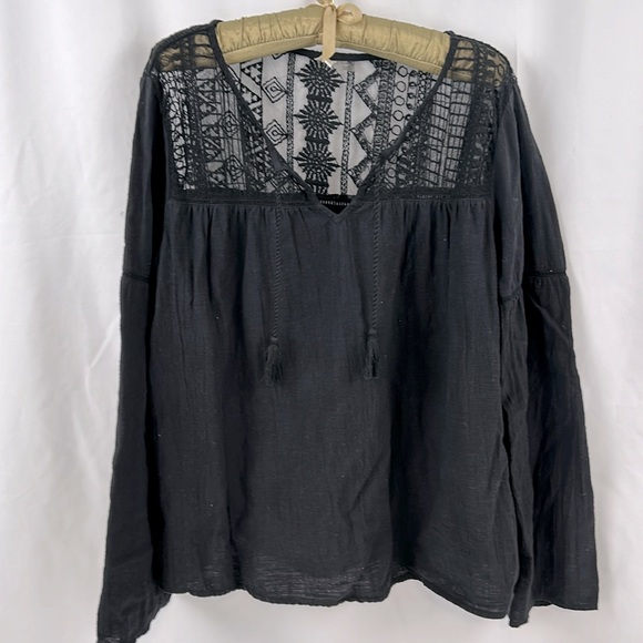 ROXY Sweet Sunshine Lace Insert Top with Bell Long Sleeves in Anthracite size XL - Picture 2 of 13